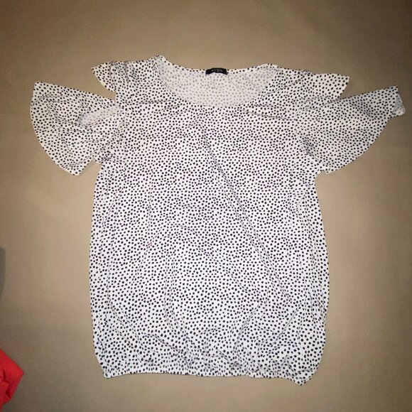 Avon Womens Polka Dot Flutter Sleeve Top M - Picture 6 of 6